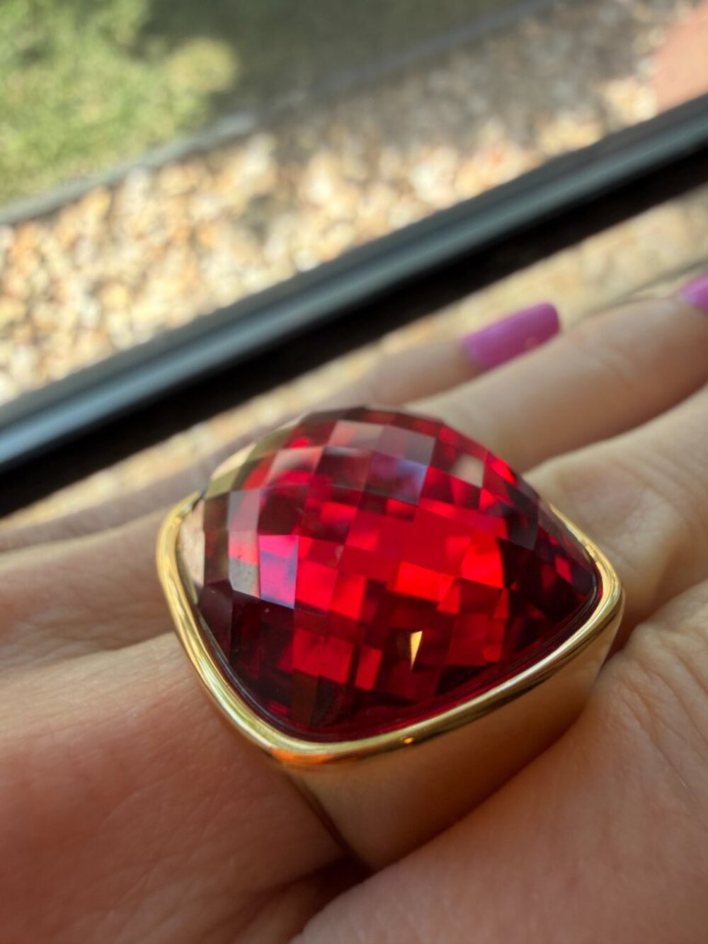 NEW Massive RED Glass/Crystal Checkerboard Cut Cocktail Statement Ring - 7.25